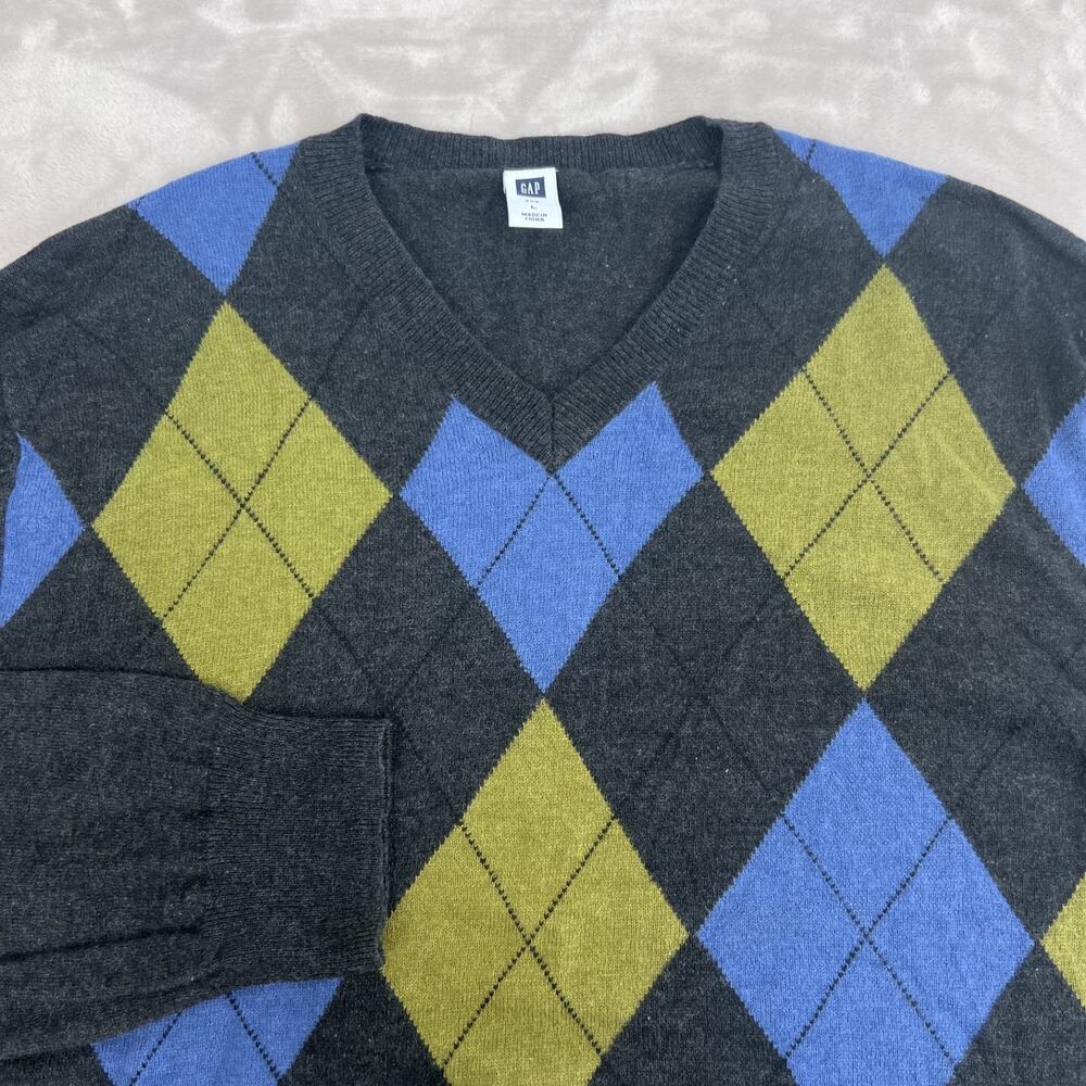 VTG‎ Gap Sweater Mens Large Argyle Wool Blend Preppy Old Money Academia Y2K Twee